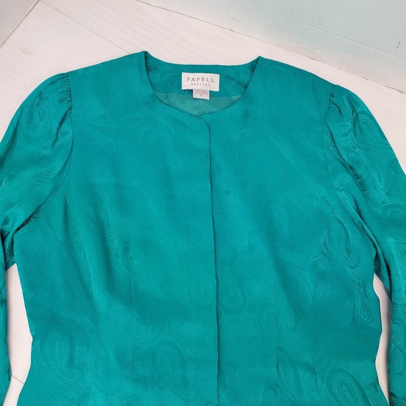 Papell Petites Dresses & Skirts - Papell Petites Vintage 100% Silk Teal Paisley Jacquard Skirt Suit Set 12P Luxury